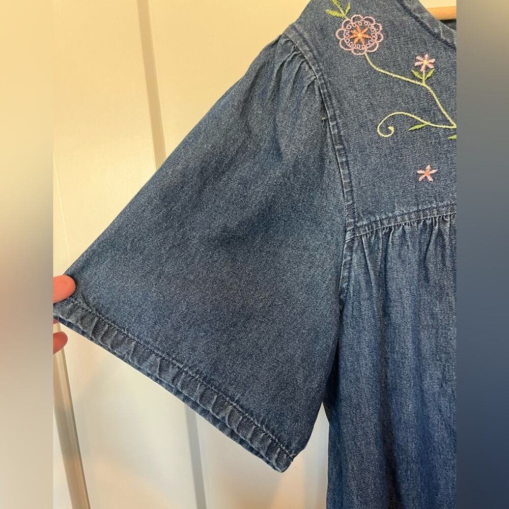 Vtg Vicki Wayne embroidered denim cottagecore peasant prairie midi dress Sz L - Picture 2 of 9
